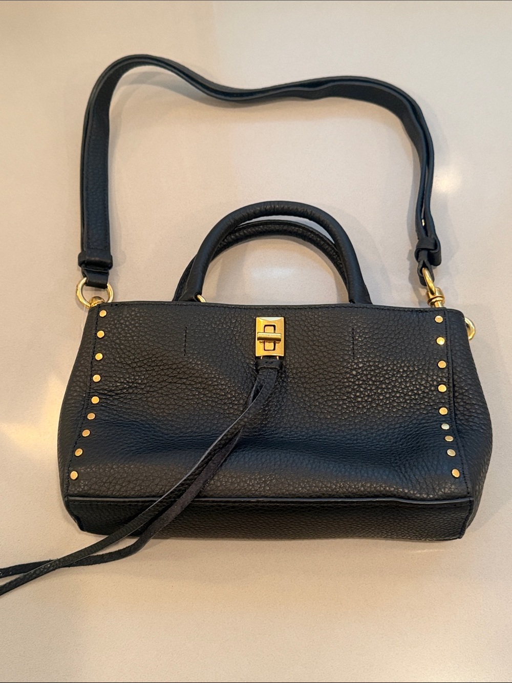 NWT Rebecca Minkoff Black Leather Studded Darren Top Handle Crossbody Bag - Picture 7 of 13